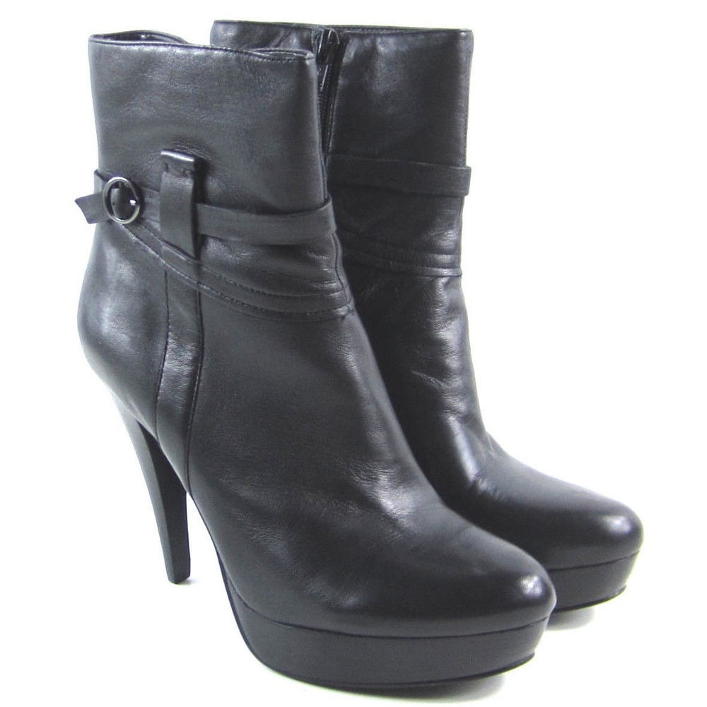 Marc Fisher Teague Black Leather‎ Platform Booties Women's Size 7.5M Ankle Boots